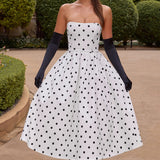 Edith Midi Dress - Black with Polka Dot Pattern