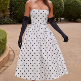 Edith Midi Dress - Black with Polka Dot Pattern