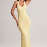 Lemon Sherbet Colored Modal Halter Maxi Dress