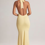 Lemon Sherbet Colored Modal Halter Maxi Dress