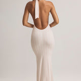 Csíkos Mintás Halter Nyakú Maxi Ruha