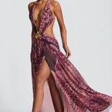 Indianna Maxi Dress - Magenta Orchid Pattern