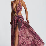 Indianna Maxi Dress - Magenta Orchid Pattern