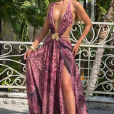 Indianna Maxi Dress - Magenta Orchid Pattern