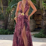Indianna Maxi Dress - Magenta Orchid Pattern