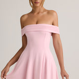 Rózsaszín off-shoulder A-vonalú mini ruha