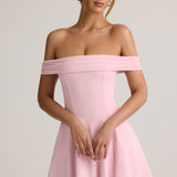 Rózsaszín off-shoulder A-vonalú mini ruha