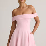 Rózsaszín off-shoulder A-vonalú mini ruha