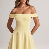 Lemon Sherbet Off-Shoulder A-Line Mini Dress