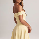 Lemon Sherbet Off-Shoulder A-Line Mini Dress