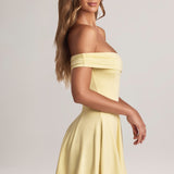 Lemon Sherbet Off-Shoulder A-Line Mini Dress