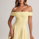 Lemon Sherbet Off-Shoulder A-Line Mini Dress