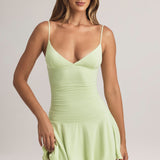Sage Green Ruffled A-Line Mini Dress