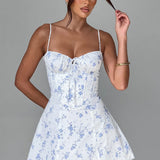Lacey Mini Dress - Blue Ditsy Print