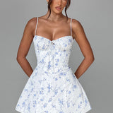 Lacey Mini Dress - Blue Ditsy Print