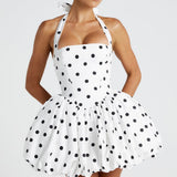 Maricia Mini Dress - Black with Polka Dot Pattern