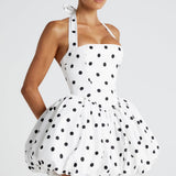 Maricia Mini Dress - Black with Polka Dot Pattern