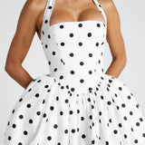 Maricia Mini Dress - Black with Polka Dot Pattern