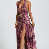 Melania Maxi Dress - Magenta Orchid Print
