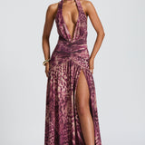 Melania Maxi Dress - Magenta Orchid Print