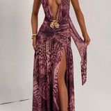 Melania Maxi Dress - Magenta Orchid Print