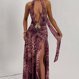 Melania Maxi Dress - Magenta Orchid Print