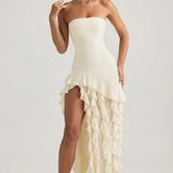 Ivory Strapless Gown with Ruffle Trim