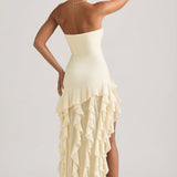 Ivory Strapless Gown with Ruffle Trim