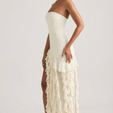 Ivory Strapless Gown with Ruffle Trim