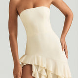 Ivory Strapless Gown with Ruffle Trim