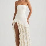 Ivory Strapless Gown with Ruffle Trim