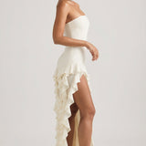 Ivory Strapless Gown with Ruffle Trim