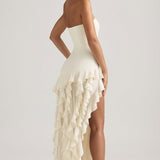 Ivory Strapless Gown with Ruffle Trim