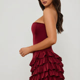 Ruffled Tiered Corset Mini Dress in Raspberry Red