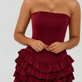 Ruffled Tiered Corset Mini Dress in Raspberry Red