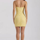 Decorative Scoop Neck Bodycon Mini Dress in Yellow
