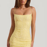 Decorative Scoop Neck Bodycon Mini Dress in Yellow