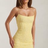 Decorative Scoop Neck Bodycon Mini Dress in Yellow