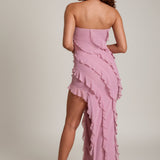 Bandeau Maxi Ruha Rózsaszín Ruffle Részletekkel