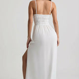 Ráncolt Fehér Camisole Maxi Ruha