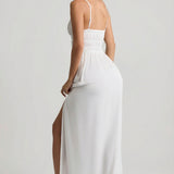 Ráncolt Fehér Camisole Maxi Ruha