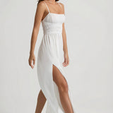 Ráncolt Fehér Camisole Maxi Ruha