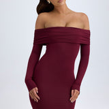 Bordó Off-Shoulder Mini Dress