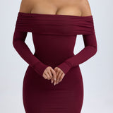 Bordó Off-Shoulder Mini Dress