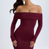 Bordó Off-Shoulder Mini Dress