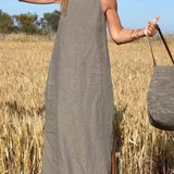 💕Női egyszínű Halter ujjatlan vászonruha alkalmi viselethez