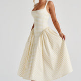 Sherrie Midi Dress - Lemon Checkered