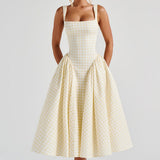 Sherrie Midi Dress - Lemon Checkered