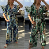 🥻Női nyári levélmintás bodysuit, plusz méret, rugalmas derékkal