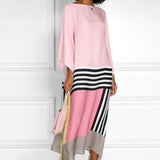 Női csíkos, off-shoulder hosszú ruha aszimmetrikus szegéllyel